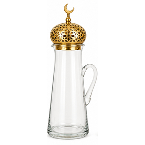 Jarra de Agua de Vidrio de Lujo Estilo Medio Oriente con Tapa Dorada en Forma de Cúpula, Elegante Decoración de Mesa para Ramadán, Jarra para Jugo con Adorno de Luna Creciente - Product Image 6