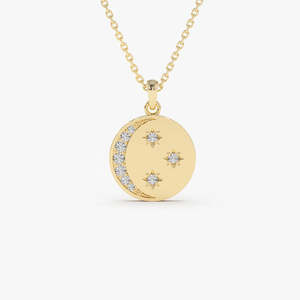 Pendentif Lune et Croissant en Or 14 carats avec Diamants, Cœur Latéral en Or 14 carats serti Micro-Pavé, Bijou Délicat Minimaliste Romantique - Product Image 2