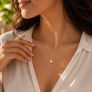 10K Yellow <b>Gold</b> Plated <b>Pendant</b> Necklaces Moissanite Diamond Chain Classic Style Women's Everyday Wear - Product Image 3