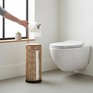 Rattan Toilet <b>Paper</b> Holder Floor Standing Handmade Bathroom <b>Tissue</b> Roll Storage Stand For Home Bathroom Washroom Decor - Product Image 2