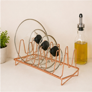 Luxury Copper Pot Lid Organizer 6 Slot Freestanding <b>Kitchen</b> <b>Rack</b> for Countertop Metal Pan Cover & Cutting Board <b>Storage</b> Holder - Product Image 6