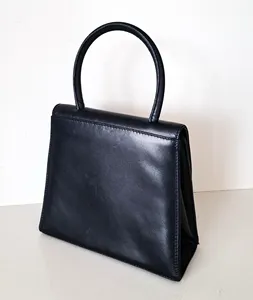 Bolso de Mano Royaa Vintage con Marco de Cuero Negro, Cierre de Botón, Asa Superior, Casual, de Cuero Genuino, Resistente al Agua, de Lujo, hasta 1L - Product Image 3