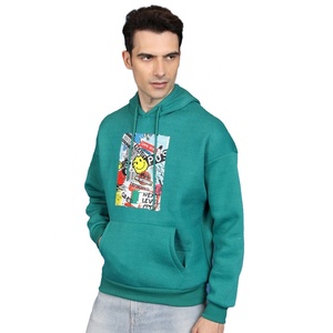 Sweat-shirt à capuche vert personnalisé pour homme, imprimé, style streetwear, avec poche avant, coupe classique - Product Image 4