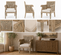 Fauteuil d'appoint de luxe en bois massif sculpté à la main avec accoudoirs en forme d'ailes de cygne, rembourré, pour hôtel, villa, salon