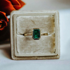 Handmade Gold Emerald <b>Ring</b> <b>Large</b> Rectangular Emerald Cut Gemstone Boho Healing Statement Jewelry Wholesale by Hari Om Creation - Product Image 2