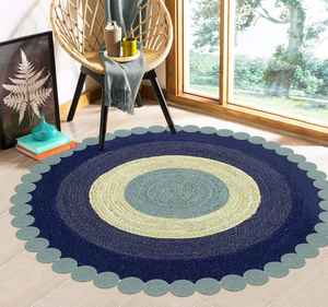 Tapis rond durable en jute naturelle et teinte, fabriqué artisanallement pour la décoration intérieure et le bureau - Product Image 2