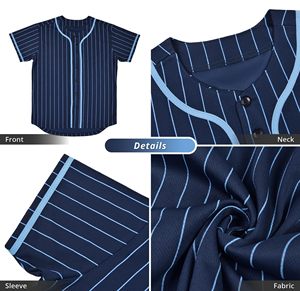 Men's Navy Blue Striped <b>Baseball</b> Jersey Short Sleeve Button Front Breathable Mesh 100% Polyester Regular Fit All Seasons Apparel - Product Image 4