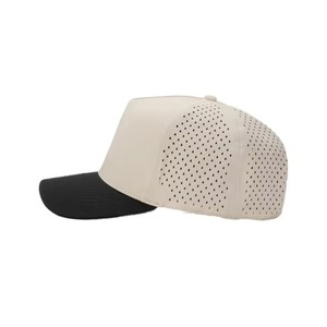 Casquette Trucker Unisexe en Toile Beige et Noir Contrastant, 6 Panneaux, Réglable, Respirante, Imperméable, 100% Coton, Sportive, Printemps-Été - Product Image 3