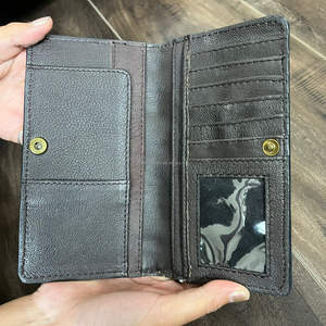 Nouveau portefeuille long en cuir véritable à carreaux fait à la main en gros, RFID, unisexe, style occidental tendance, porte-cartes, pochette - Product Image 6