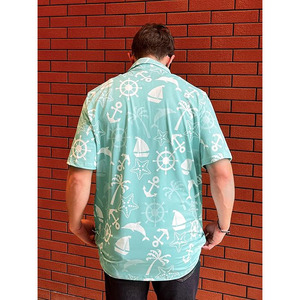 Camisa de Verano para Hombre, Diseño Original, Tela Jersey, Logotipo Frontal, Estampado Tropical Náutico, Verde, Casual, Manga Corta - Product Image 3