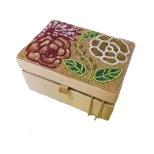Polished Wood Crafts <b>Seed</b> Beads Beaded Embroidery Wine Box Gift Organizer Handmade Embroidered <b>Storage</b> Case - Product Image 1