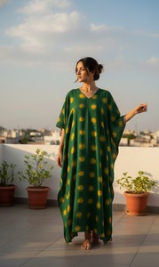 Nouvelle Robe Longue Bohème d'Été pour Femme, Col en V, en Coton Lavable et Respirant, Faite Main, Écologique, Style Tie-Dye Traditionnel, Coupe Ample - Product Image 5