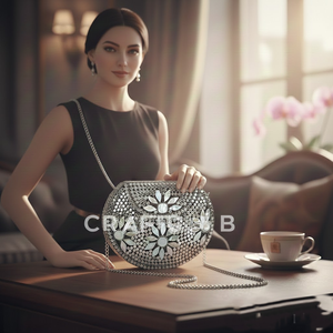 Pochette vintage en métal écologique avec motif géométrique, fermeture magnétique, perles et chaînes, doublure en coton, usage quotidien - Product Image 3