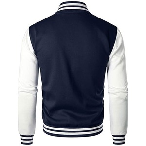 Veste universitaire bleu marine pour homme avec manches blanches, col rabattu, fermeture boutonnée, style automne, coupe classique - Product Image 2