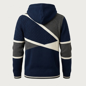 Stylish <b>Cowl</b> <b>Neck</b> Asymmetric Hem Casual Men Knitted Hooded Sweater 100% Cotton Pocket - Product Image 3