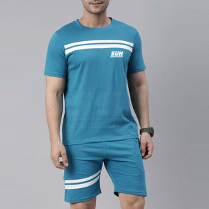 Solid Color Premium Quality Breathable Summer Men's T-Shirt & Shorts Set Casual Wear 100% Cotton - Product Image 3