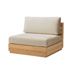 Sillón Modular de Lujo para Exteriores, Madera de Teca Sólida, Respaldo Abierto, Cojines Profundos Tapizados, Muebles Contemporáneos para Jardín o Villa - Product Image 1