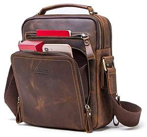 Sac bandoulière élégant en cuir véritable pour homme, léger, petit format, avec logo, fermeture éclair, idéal pour les voyages - Product Image 2