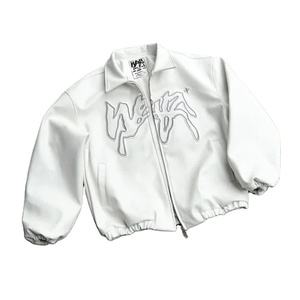 Chaqueta de cuero con patrón de letras Hombres Mujeres Bordado Casual Streetwear Hip Hop Harajuku Moda Abrigos de manga larga - Product Image 1