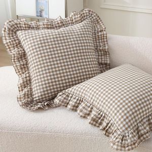 <b>Blue</b> and White <b>Gingham</b> Ruffle Pillow Cover 100% Cotton Decorative Cushion Case for Sofa Bed Home Eco Friendly Reusable - Product Image 2