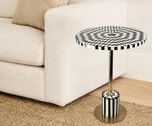 Table à tiroirs ILAHI avec incrustation de os et support en laiton, design moderne, détails en agate, rangement à trois niveaux, meuble portable pour la maison - Product Image 3