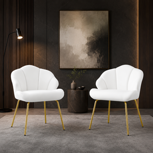 Modern <b>White</b> Upholstered Dining <b>Chair</b> Set of 2 Shell Back Accent <b>Chairs</b> Gold Metal Legs for Living Room Hotel Restaurant Export - Product Image 5