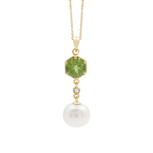Collar con Colgante de Plata de Ley 925 con Peridoto Hexagonal y Perla de Agua Dulce, Estilo Clásico con Cadena de Serpiente - Product Image 6