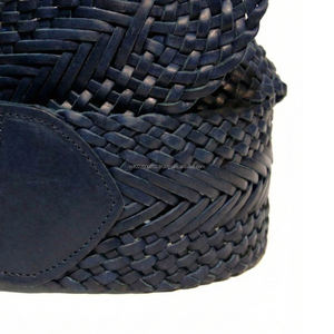 Ceinture décontractée pour femme en cuir véritable bleu marine tressé, largeur 50 mm, longueur personnalisable, avec boucle ardillon en alliage à motif géométrique, durable, style vintage - Product Image 4