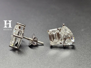 IGI Certified Lab Grown Diamond Toi et Moi <b>Stud</b> Earrings 14K 18K White Gold Pear and <b>Emerald</b> Cut Diamond Cluster Earrings - Product Image 1