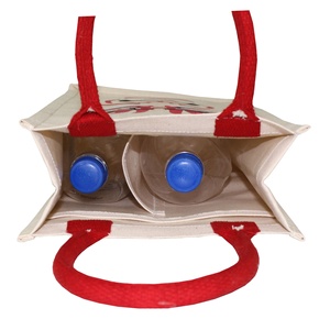 Custom Print Logo 10 oz PP Laminated Natural Canvas Wine <b>Bag</b> Padded Rope Handle for Two Bottles Promotional <b>Bags</b> - Product Image 5