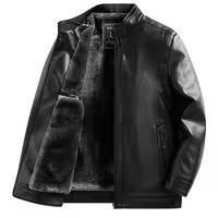 Veste en cuir PU pour homme, style vintage hiver 2026, doublure polaire chaude, col mandarin, fermeture éclair, non tissé, imperméable, service OEM - Product Image 6