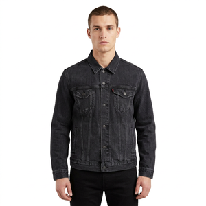Veste en jean délavé foncé pour homme, grande taille, col rabattu, boutonnée, style vintage décontracté, poches, finition Bangladesh - Product Image 4