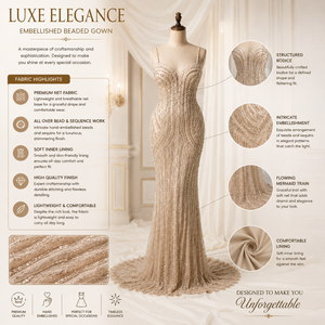 Luxury Modern Champagne Mermaid Evening Gown Women | Beaded Spaghetti Strap Formal Maxi Dress Sweetheart Neck | Elegant Prom - Product Image 5