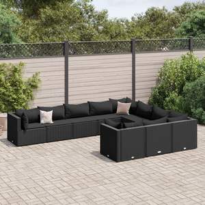 Ensemble de canapés de patio 10 pièces en rotin PE noir avec structure en acier thermolaqué pour jardin - Product Image 1