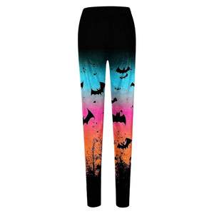 Leggings de poliéster bohemios transpirables con estampado paisley degradado para Halloween, de cintura alta, elásticos, de punto, largos, informales para mujer - Product Image 1