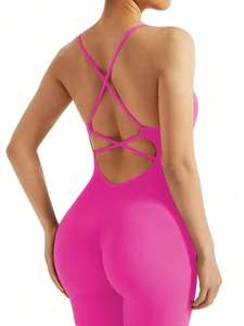 Mono de yoga de una pieza para chicas altas, con efecto fruncido en los glúteos, pantalones acampanados, ropa deportiva con logo personalizado - Product Image 6