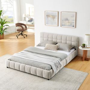 Letto matrimoniale imbottito confortevole con testiera in tessuto ciniglia solido e cassetti integrati - Letti imbottiti - Product Image 4