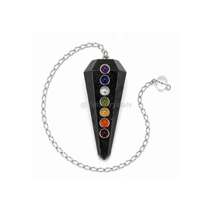 Péndulo de Shungita de 7 Chakras, Péndulo de Cristal de Siete Chakras para Equilibrio de Chakras, Suministro Directo de Fábrica de Cristales - Product Image 1
