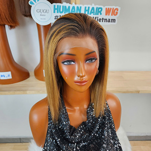 Perruque en cheveux humains vierges bruts vietnamiens 100% naturels, lisses, de 8 à 10 pouces, couleur ombrée, double épaisseur, transparente et sans colle, vente en gros - Product Image 1