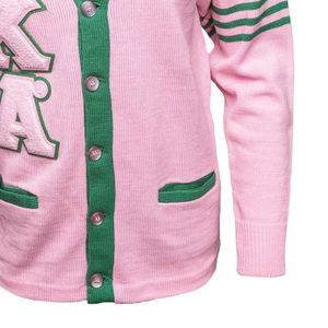 Cardigan en tricot blanc, rose et vert pour homme, col en V, logo brodé, pull pour homme, style automne, logo personnalisé sur le devant - Product Image 5