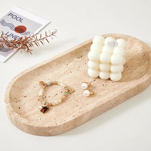 Plateau de vanité en pierre de travertin naturel de qualité supérieure, organisateur de salle de bain de luxe, plateau décoratif pour bijoux, parfums et bougies, pour la maison - Product Image 2