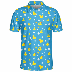 เสื้อเชิ้ตแขนสั้นสไตล์ฮาวายสำหรับทุกเพศ สีฟ้า สีเหลือง ลายการ์ตูนเป็ด ปกคอพับ ระบายอากาศได้ดี เสื้อลำลองฤดูร้อนทรงหลวม - Product Image 1