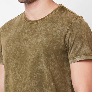 T-shirt homme vert olive à manches courtes, col rond, coupe ajustée, décontracté, uni, 100 % coton tricoté, design simple, logo sur la manche gauche - Product Image 5