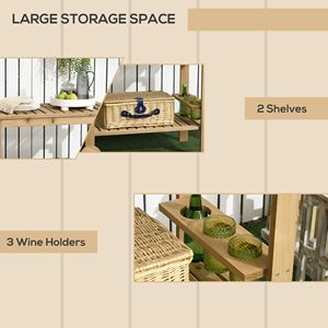 Chariot de service extérieur en bois à roulettes avec 2 étagères et porte-bouteilles pour jardin, salle à manger, mobilier de patio - Product Image 4