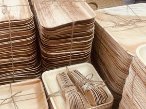 Palm Leaf Square <b>Disposable</b> <b>Plates</b> Set Eco-Friendly Compostable for Takeaway Use - Product Image 5