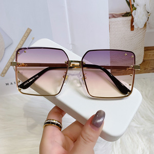 Gradient-tinted Mirrored Sunglasses Trendy Oversized Rimless Driving Shades Flattering for Larger <b>Faces</b> Slimming Effect - Product Image 5
