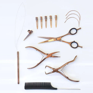 Kit d'outils professionnel de luxe pour extensions de cheveux en or rose : pinces, ciseaux, rasoir, peigne, aiguille à boucle, pinces de sectionnement, outil maître - Product Image 6