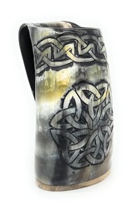 Handcrafted Customised Viking Carving <b>Ceramic</b> Drinking Horn <b>Mug</b> Highly Polished Natural Horn India for Business Gifts-Wine Beer - Product Image 3