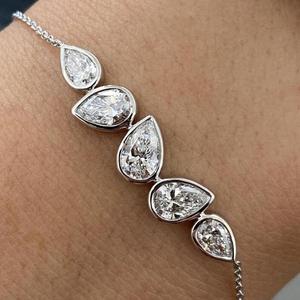 Pear Cut Diamond Bezel Tennis Bracelet <b>Solid</b> <b>Gold</b> Luxury Pear Shape Bracelet Elegant Wedding Jewelry Lab Grown Diamond Bracelet - Product Image 1