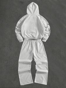 Ensemble de survêtement argenté personnalisé, veste à capuche et pantalon de jogging assortis, streetwear décontracté, tenue de sport athlétique en deux pièces - Product Image 6